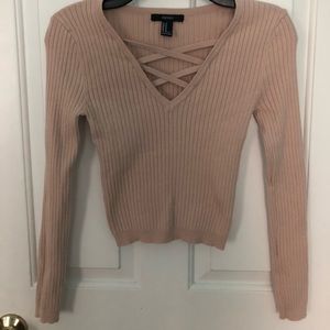 Pink lace up ribbed top